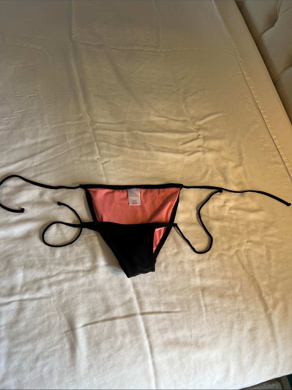 Black Bikini Bottom - Tie Closure - Pink Lining - Size XS